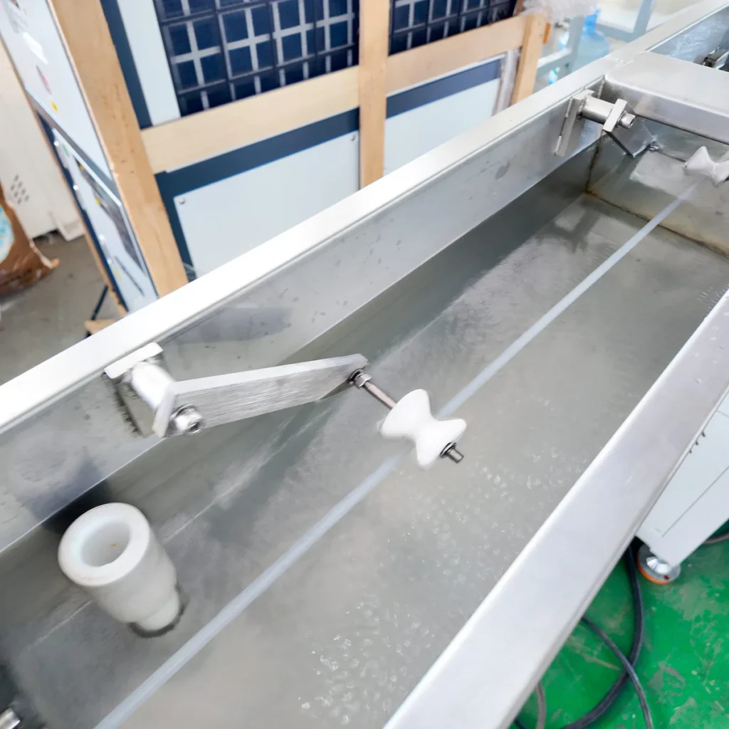 Plastic extrusion machine for plastic pipe and profile production in showroom scene